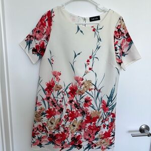 Fab'rik Cream Floral Dress with Red and Pink Accents